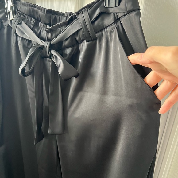 Wide Leg Satin Ankle Pants, Black, Size M - Picture 4 of 9